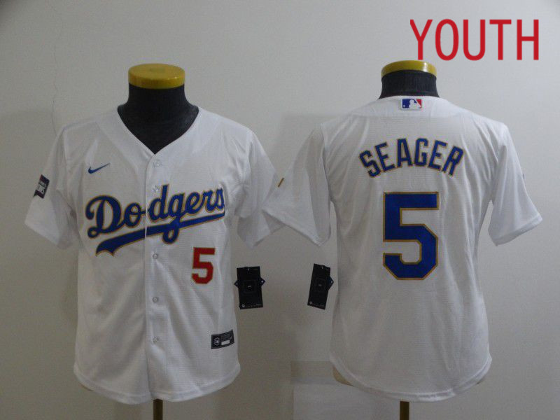 Youth Los Angeles Dodgers 5 Seager White Game 2021 Nike MLB Jersey